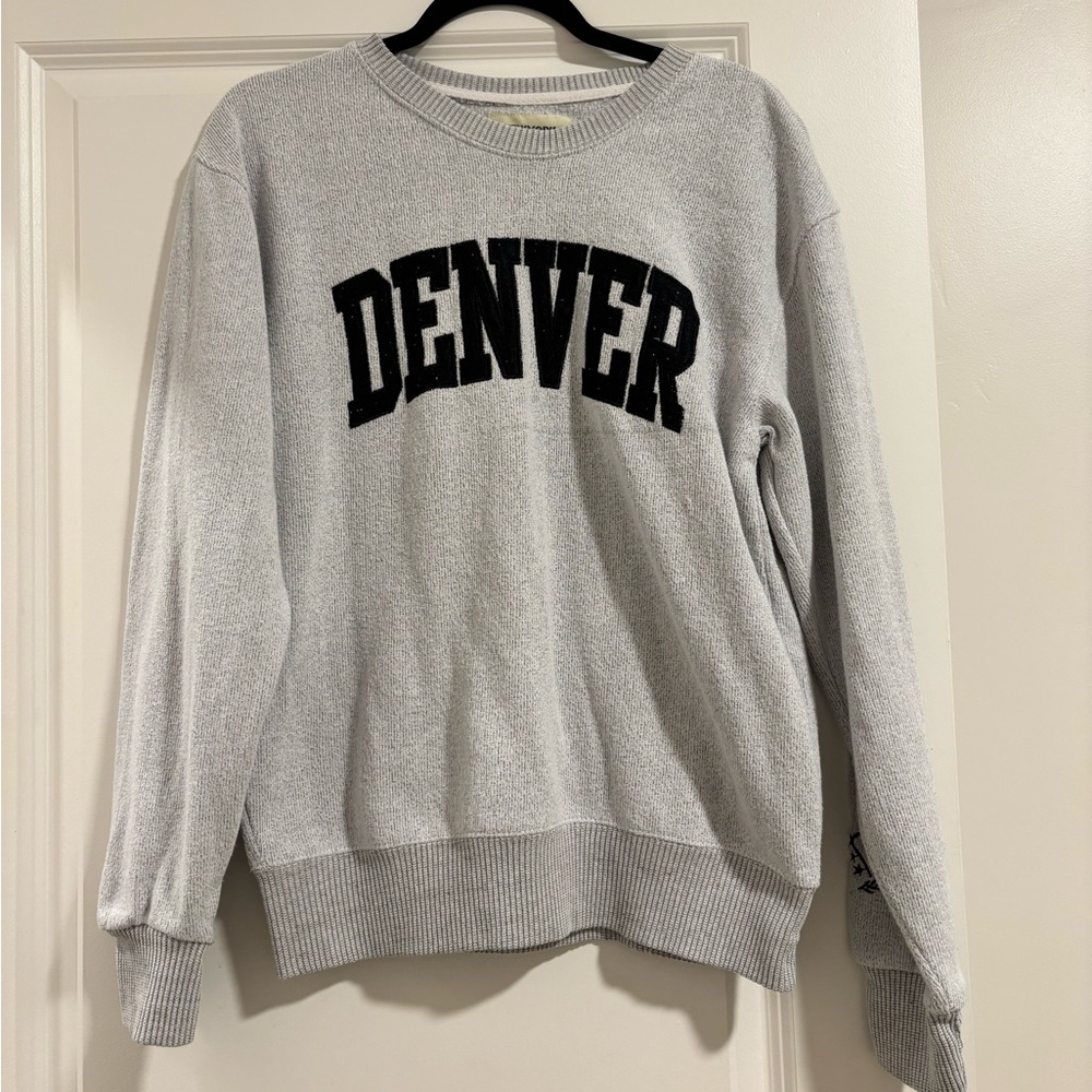 Gray Crewneck Sweater with Black Lettering